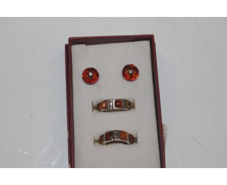 A Sterling silver amber ear-rings and a pair of vintage amber ear-rings