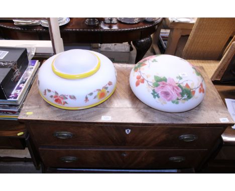 Two Art Deco style opaque glass ceiling light shades