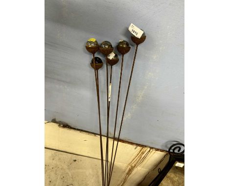 Six plant supports, glass balls on stems