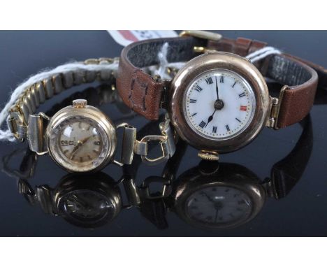 A lady's Omega 9ct gold cased manual wind wristwatch, case dia.17mm; together with a lady's vintage 9ct gold cased manual win