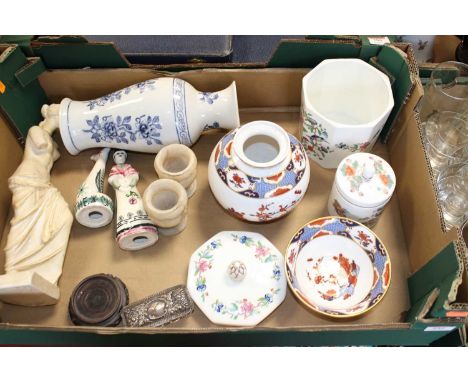 A collection of miscellaneous items, to include a repousse decorated silver lidded glass dressing table jar, Spode porcelain 