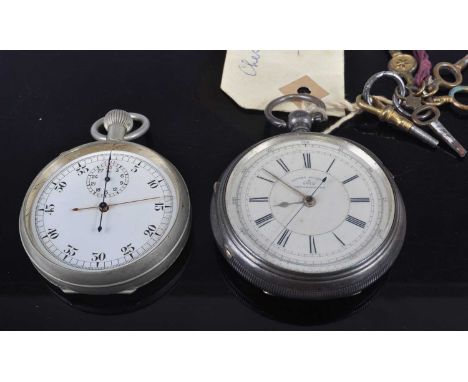 A circa 1900 gent's silver cased open faced pocket watch, having keywind movement, dia.57mm; together with a nickel cased mil