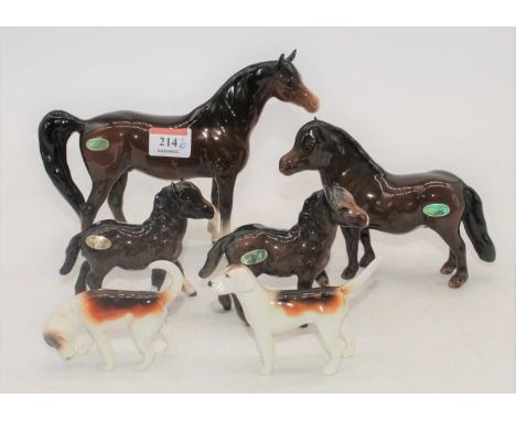 A Beswick model of a horse, height 16cm, together with five various other Beswick animal figures