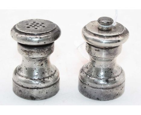 A pair of silver plated cruets, being pepper grinder and pepperette