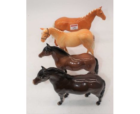 A Beswick model of a huntsman's horse, model No. 1484, Palomino gloss, height 17cm, together with three various others