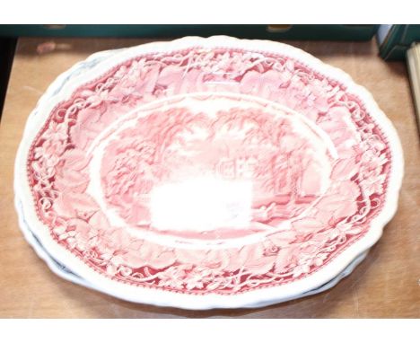 Two Mason's transfer decorated meat dishes; together with an early 20th century cased part dessert service; and a Vernon Ward