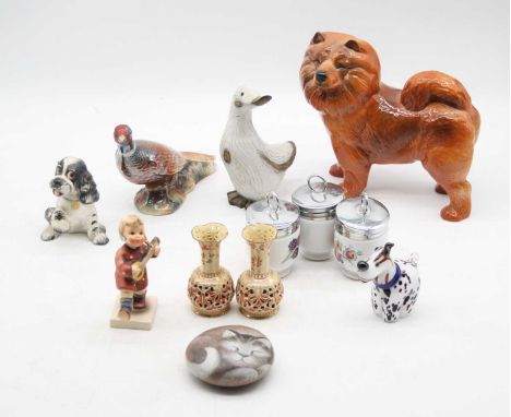 A collection of miscellaneous items to include a Coopercraft model of a dog, Worcester egg coddlers, etc