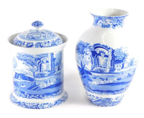 A Copeland Spode Italian vase, and a lidded jar, 25cm high,  printed marks beneath. (2)