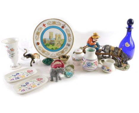 Various pottery, glassware, and effects, Capodimonte figure group Apple Boy with certificate, decorative wall plates, Bristol