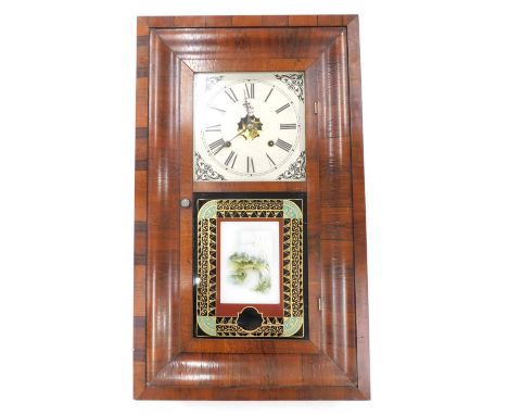 A late 19thC American walnut wall clock, in ogee shaped case, paper label for Bradbury clock company, in rosewood case, with 