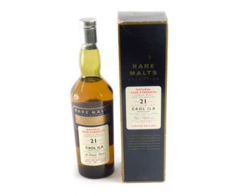 A bottle of Caol Ila 21 year old rare malt selection limited edition single malt Scotch whisky, bottle number 2005 dated Octo