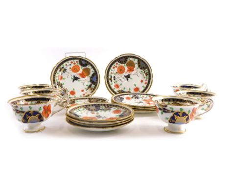 A 19thC Shelley Ashbourne pattern part tea service, to include plates 16cm wide, cups and saucers, each profusely decorated w