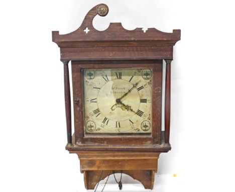 Jno. Peacock, Lincoln. A longcase clock, in hanging mount, with 25cm painted square dial with Roman numeric and Arabic numera