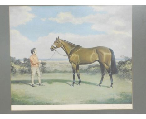 Hamilton Ranwick. A racehorse, artist signed limited edition print, 39cm x 50cm, a pair of prints in carved frames and two sp