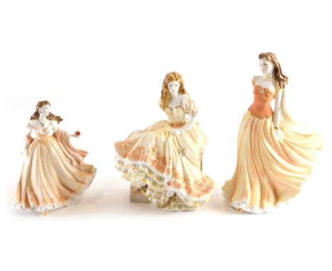 Various Royal Worcester porcelain ladies, Wistful Day Dreams, marked beneath, 25cm high, Juliette and Claire, printed marks b