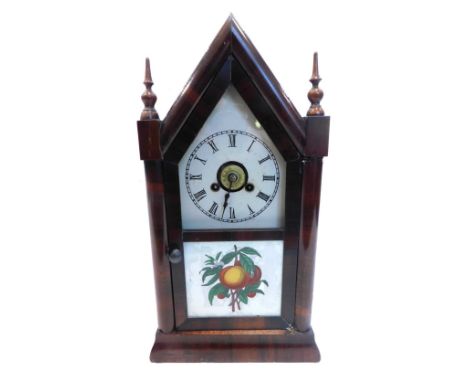 A late 19thC American mantel clock by Jerome Clock Company, of architectural form with arched top and turned finials, Neale, 