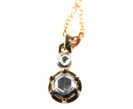 A 18ct gold diamond necklace, with two layer pendant, with rose cut diamonds totalling approx. 0.17ct, in a rose gold setting