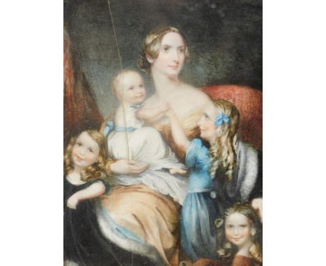 Margaret Gillies (1803-1887). Portrait of Mrs Hopkinson and children, oil on paper, label verso stating the sitters details a