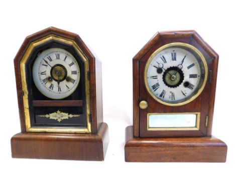 A late 19thC American mantel clock, by Seth Thomas of Thomaston, in a rosewood case with painted dial and alarm, 24cm high, a