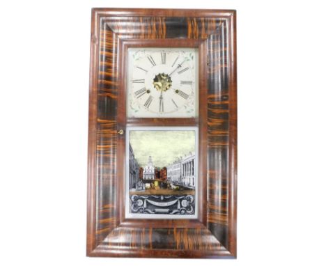 A late 19th/early 20thC American wall clock, in mahogany and simulated rosewood ogee shaped case, with paper label for E N We