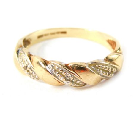 A 9ct gold half hoop dress ring, with six pleated design set with tiny cz, on a plain band, size N, 2.2g all in.