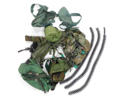 Various US army pouches and belt rigs, to include khaki, some with water bottles, etc. (a quantity)