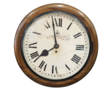 A 20thC mahogany cased RAF wall clock, with 34cm diameter Roman numeric dial, marked RAF with fusee movement in plain case, w