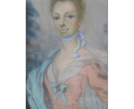 English School. Lady in 19thC dress, portrait, three quarter profile, pastel, unsigned, 37cm x 28cm.