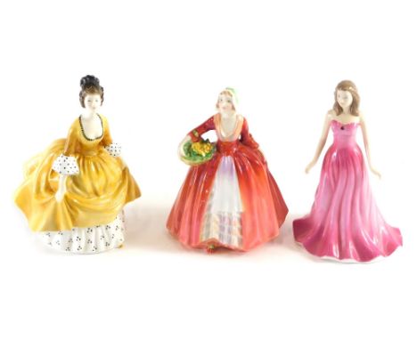 Various Royal Doulton figures,  The Gemstones Collection July Ruby, 18cm high, Coralie and Janet, printed marks beneath. (3)
