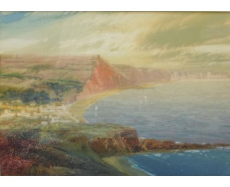 John Shapland (1865-1929). Seascape, cliffs before buildings, watercolour, signed, 27cm x 39cm and another - pair. (2)