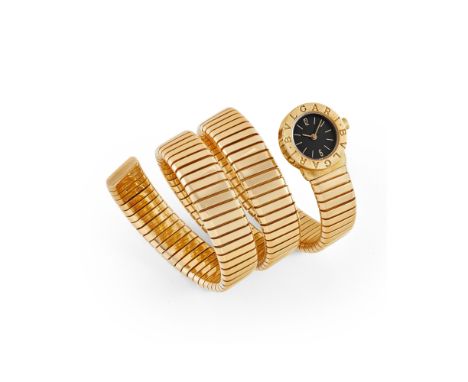 Bulgari Serpenti Tubogas BB191T, 90s18k gold round case, n.P6354.Black dial, applied indexes and arabic numerals.Quartz movem