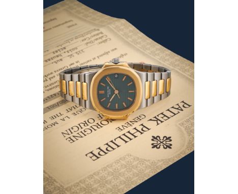 Patek Philippe Nautilus 3800 Green Dial, 80sStainless steel cushion case, n.2795357, 18k gold bezel.Blue dial turned to green