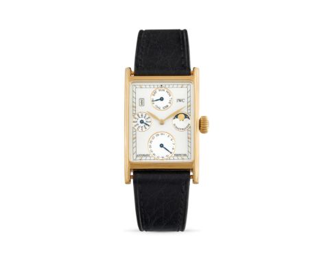 IWC Novecento Perpetual Calendar 3545, 90s18k gold rectangular case, n.2407048 & 524.White enamel dial, applied indexes, indi