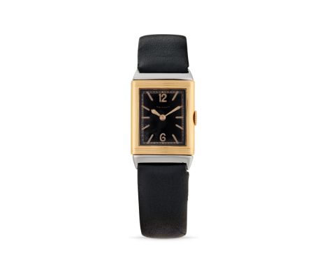 Jaeger-LeCoultre Reverso first series, 30sStainless steel and 18k gold reversible rectangular case, n.2630.Black dial, painte