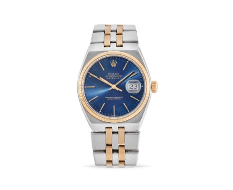 Rolex Datejust Oysterquartz 17013, 70sStainless steel tonneau case, n.5632228, 18k gold fluted bezel.Blue dial, applied index