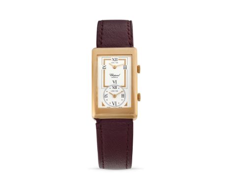 Chopard LUC Dual Time 2087, 80s18k gold rectangular case, n.390413.White dial with dual time indication, painted roman numera