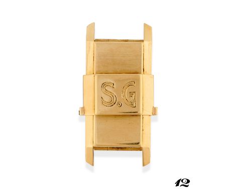 Jaeger-LeCoultre Coulissante large retailed by Augis, 30s18k gold faceted rectangular case and sliding lid with engraving, n.