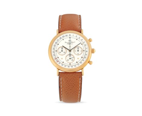 IWC Portofino chronograph 3731, 90s18k gold round case, n.2417888, round pushers.White enamel dial, applied indexes.Quartz mo