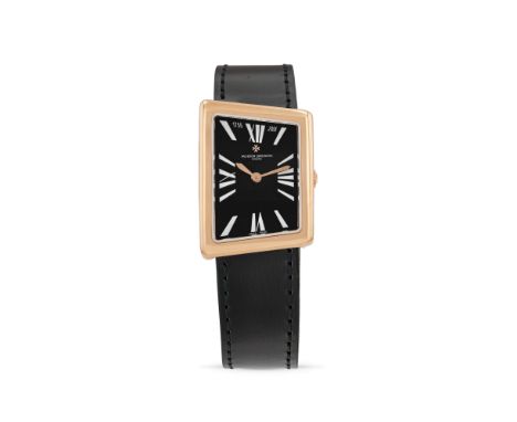 Vacheron Constantin 1972 25021, 2000s18k rose gold rectangular asymmetric case, n.814919 and n.19.Black dial, painted roman n