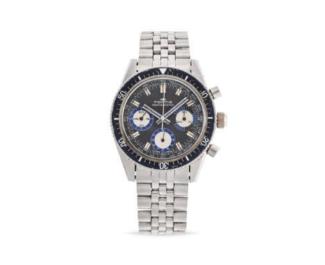 Fortis Marinemaster 8001, 70sStainless steel round case and rotating bezel, n.1606, black aluminium insert, screw back, round
