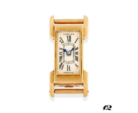 Cartier Tank Duoplan, 30s18k gold faceted rectangular case, n.24469.Cream coloured dial, France writing, painted roman numera