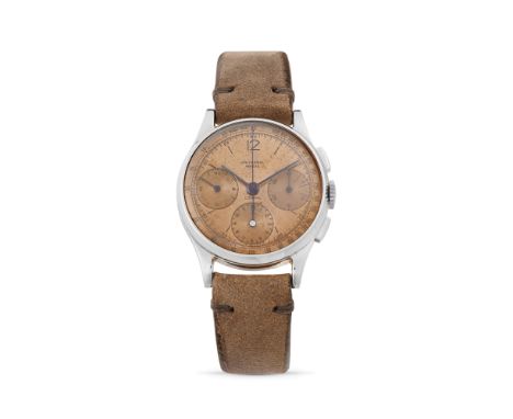 Universal Genève Compax 5160, 30sStainless steel round case, n.645807, rectangular pushers.Salmon coloured dial, painted inde