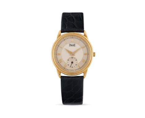 Piaget Gouverneur 15970, 2000s18k gold round case, n.601501, display aperture on the back.Cream coloured dial with central gu