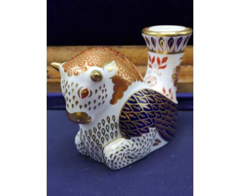 Large Royal Crown Derby Imari pattern bison candle stick. 