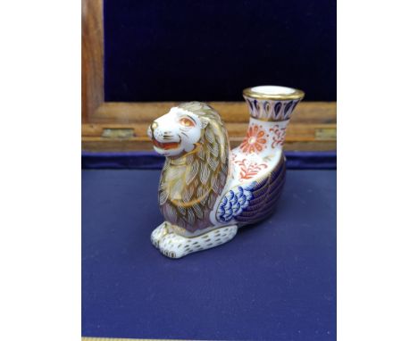 Large Royal Crown Derby Imari pattern lion candle stick. 