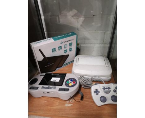 Shelf of TV consoles. 