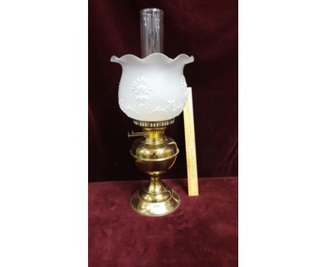 Brass And Glass Oil Lamp Complete With Glass Shade And Glass Funnel 