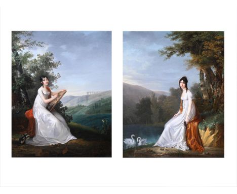 FRANCOIS JOSEPH KINSOEN (FLEMISH 1771 - 1839) LADIES OF THE EMPIRE ERA: ADÈLE AUGUIÉ AND AGLAÉ NEY (NEÉ AUGUIÉ) Oil on canvas