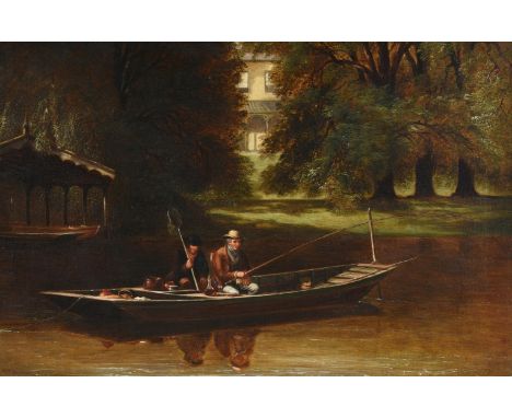 ALEXANDER FREDERICK ROLFE (BRITISH 1815-1907) ANGLERS IN A PUNT  Oil on canvas  Signed (lower left) 38 x 60cm (14¾ x 23½ in.)