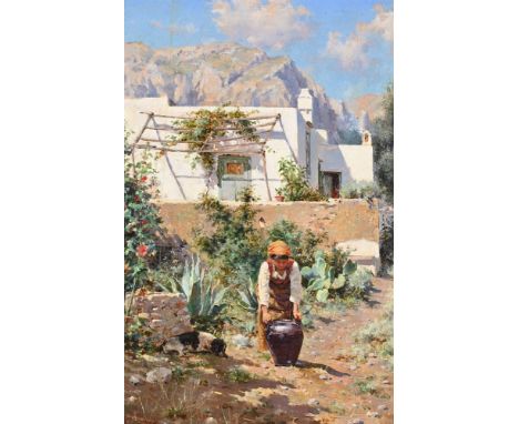 EMILIO AUGUSTO LOVATTI (ITALIAN 1816 - ?) CAPRI Oil on panel Signed, inscribed and dated 'CAPRI 1887' (lower left) 27 x 17cm 